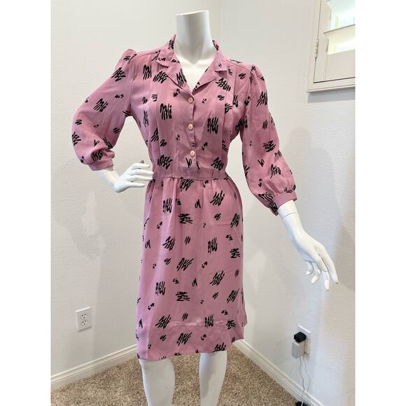 Vintage 80s Jonathan Martin Sheer Secretary Day Dress Medium - Picture 1 of 10